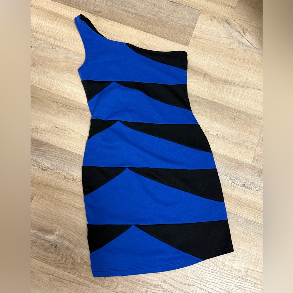 Y2K One-Shoulder Blue and Black sexy mini Dress